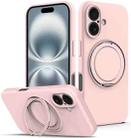 For iPhone 16 Plus Liquid Silicone MagSafe Phone Case with Rotating Holder(Pink) - 1