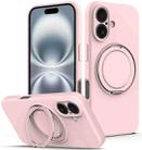 For iPhone 16 Liquid Silicone MagSafe Phone Case with Rotating Holder(Pink) - 1