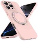 For iPhone 15 Pro Liquid Silicone MagSafe Phone Case with Rotating Holder(Pink) - 2