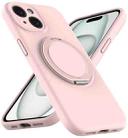 For iPhone 15 Plus Liquid Silicone MagSafe Phone Case with Rotating Holder(Pink) - 2