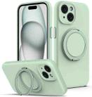 For iPhone 15 Liquid Silicone MagSafe Phone Case with Rotating Holder(Green) - 1