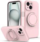 For iPhone 15 Liquid Silicone MagSafe Phone Case with Rotating Holder(Pink) - 1