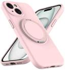 For iPhone 15 Liquid Silicone MagSafe Phone Case with Rotating Holder(Pink) - 2