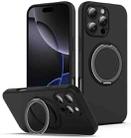 For iPhone 14 Pro Max Liquid Silicone MagSafe Phone Case with Rotating Holder(Black) - 1