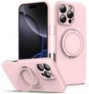 For iPhone 14 Pro Max Liquid Silicone MagSafe Phone Case with Rotating Holder(Pink) - 1