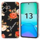 For Redmi 13 4G Colorful Painting Pattern TPU Phone Case(Flowers On Black) - 1