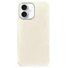 For iPhone 16 Plus Litchi Pattern Silver Edge Camera Frame Material Phone Case(White) - 1