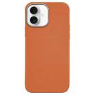 For iPhone 16 Plus Litchi Pattern Silver Edge Camera Frame Material Phone Case(Brown) - 1