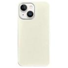 For iPhone 14 Plus Litchi Pattern Silver Edge Camera Frame Material Phone Case(White) - 1