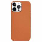 For iPhone 14 Pro Litchi Pattern Silver Edge Camera Frame Material Phone Case(Brown) - 1