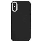 For iPhone XS Max Litchi Pattern Silver Edge Camera Frame Material Phone Case(Black) - 1