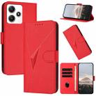 For Redmi 12 5G Triangle Pattern Buckle Clasp Leather Phone Case(Red) - 1