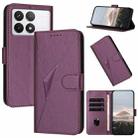 For Redmi K70E Triangle Pattern Buckle Clasp Leather Phone Case(Dark Purple) - 1