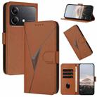For Redmi Note 13R Pro / Xiaomi Poco X6 Neo Triangle Pattern Buckle Clasp Leather Phone Case(Brown) - 1