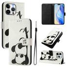 For iPhone 16 Pro Max Art Colored Drawing Pattern Leather Phone Case(Panda) - 1