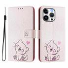 For iPhone 16 Pro Max Art Colored Drawing Pattern Leather Phone Case(Cute cat) - 2