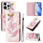 For iPhone 16 Pro Max Art Colored Drawing Pattern Leather Phone Case(Flamingo) - 1