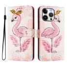 For iPhone 16 Pro Max Art Colored Drawing Pattern Leather Phone Case(Flamingo) - 2