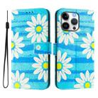 For iPhone 16 Pro Max Art Colored Drawing Pattern Leather Phone Case(Blue daisy) - 2