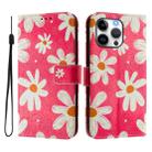 For iPhone 16 Pro Max Art Colored Drawing Pattern Leather Phone Case(Pink daisy) - 2