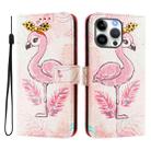 For iPhone 16 Pro Art Colored Drawing Pattern Leather Phone Case(Flamingo) - 3