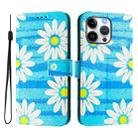 For iPhone 16 Pro Art Colored Drawing Pattern Leather Phone Case(Blue daisy) - 2