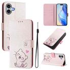 For iPhone 16 Plus Art Colored Drawing Pattern Leather Phone Case(Cute cat) - 1