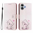 For iPhone 16 Plus Art Colored Drawing Pattern Leather Phone Case(Cute cat) - 2