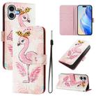 For iPhone 16 Plus Art Colored Drawing Pattern Leather Phone Case(Flamingo) - 1