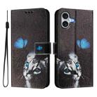 For iPhone 16 Plus Art Colored Drawing Pattern Leather Phone Case(Butterfly cat) - 2