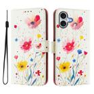 For iPhone 16 Plus Art Colored Drawing Pattern Leather Phone Case(Flowers and plants) - 2