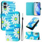 For iPhone 16 Plus Art Colored Drawing Pattern Leather Phone Case(Blue daisy) - 1