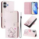 For iPhone 16 Art Colored Drawing Pattern Leather Phone Case(Cute cat) - 1