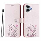 For iPhone 16 Art Colored Drawing Pattern Leather Phone Case(Cute cat) - 2