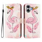 For iPhone 16 Art Colored Drawing Pattern Leather Phone Case(Flamingo) - 3