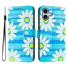 For iPhone 16 Art Colored Drawing Pattern Leather Phone Case(Blue daisy) - 2