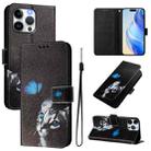 For iPhone 15 Pro Art Colored Drawing Pattern Leather Phone Case(Butterfly cat) - 1