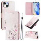 For iPhone 15 Plus Art Colored Drawing Pattern Leather Phone Case(Cute cat) - 1