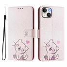 For iPhone 15 Plus Art Colored Drawing Pattern Leather Phone Case(Cute cat) - 2