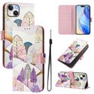 For iPhone 15 Plus Art Colored Drawing Pattern Leather Phone Case(Landscape) - 1