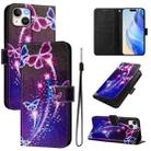 For iPhone 15 Plus Art Colored Drawing Pattern Leather Phone Case(Fireworks butterfly) - 1