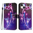 For iPhone 15 Plus Art Colored Drawing Pattern Leather Phone Case(Fireworks butterfly) - 2