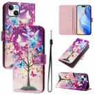 For iPhone 15 Plus Art Colored Drawing Pattern Leather Phone Case(Butterfly branch) - 1