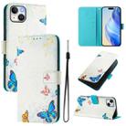 For iPhone 15 Plus Art Colored Drawing Pattern Leather Phone Case(Butterfly house) - 1