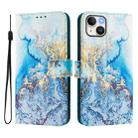 For iPhone 15 Plus Art Colored Drawing Pattern Leather Phone Case(Ocean marble) - 2