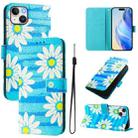 For iPhone 15 Plus Art Colored Drawing Pattern Leather Phone Case(Blue daisy) - 1