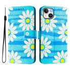 For iPhone 15 Plus Art Colored Drawing Pattern Leather Phone Case(Blue daisy) - 2