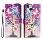 For iPhone 15 Art Colored Drawing Pattern Leather Phone Case(Butterfly branch) - 2