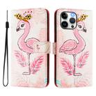 For iPhone 13 Pro Art Colored Drawing Pattern Leather Phone Case(Flamingo) - 3