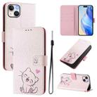 For iPhone 14 / 13 Art Colored Drawing Pattern Leather Phone Case(Cute cat) - 1